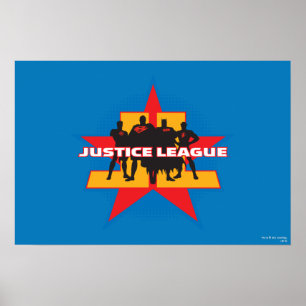 Justice League Silhouettes and Star Background Poster