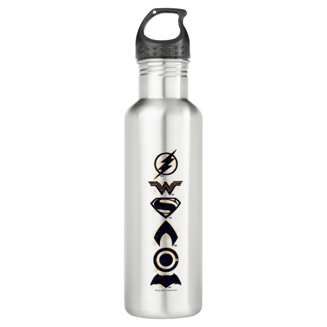 Justice League | Stylized Team Symbols Lineup 710 Ml Water Bottle (Front)