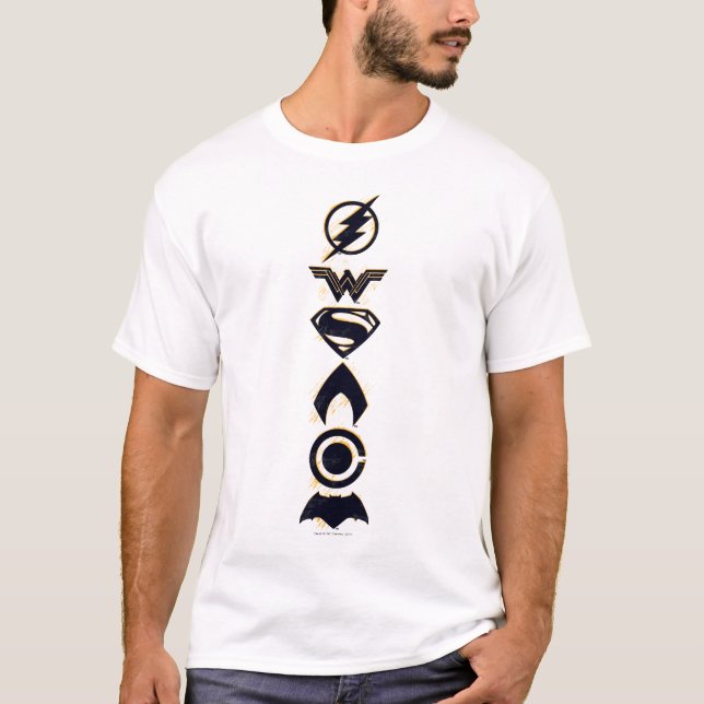 Justice League | Stylized Team Symbols Lineup T-Shirt (Front)