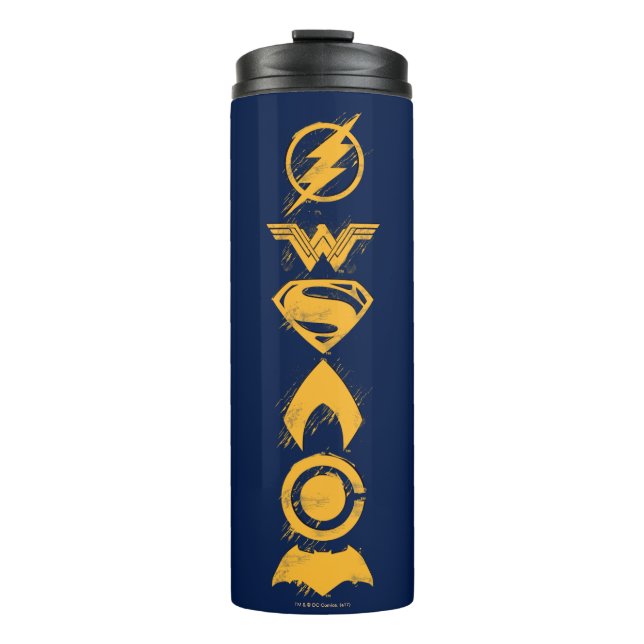 Justice League | Stylized Team Symbols Lineup Thermal Tumbler (Front)