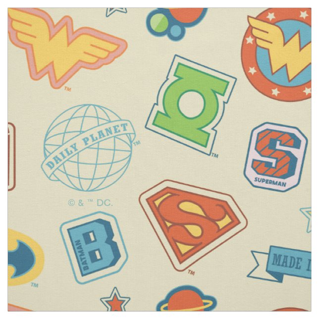 Justice League Super Hero Badge Pattern Fabric (Swatch)