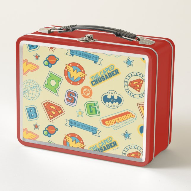 Justice League Super Hero Badge Pattern Metal Lunch Box (Front)