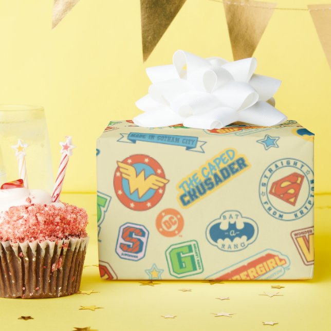 Justice League Super Hero Badge Pattern Wrapping Paper (Birthday Party)