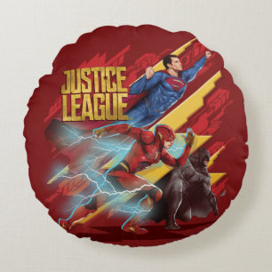Justice League   Superman, Flash, & Batman Badge Round Pillow
