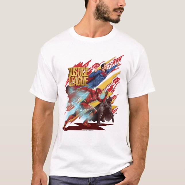 Justice League | Superman, Flash, & Batman Badge T-Shirt (Front)