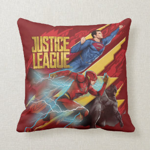 Justice League   Superman, Flash, & Batman Badge Throw Pillow