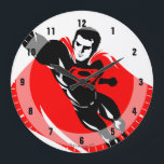 Justice League | Superman Flying Noir Pop Art Large Clock<br><div class="desc">Check out this pop art style Justice League's Superman drawing as he flies through the air. This black and white drawing is offset by his bright red cape and red S-Shield logo on his chest.</div>