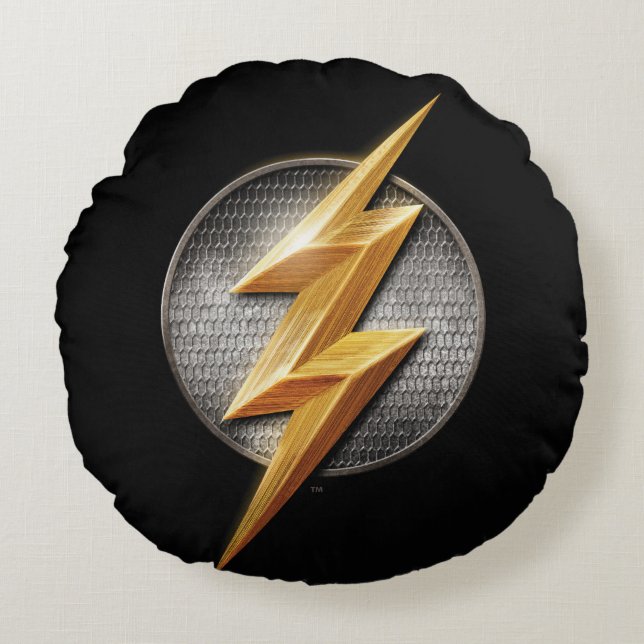 Justice League | The Flash Metallic Bolt Symbol Round Pillow (Front)