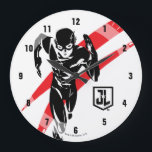 Justice League | The Flash Running Noir Pop Art Large Clock<br><div class="desc">Check out this black and white stylized drawing of Justice League's The Flash as he runs at top speed. This pop art inspired graphic is accented by red dashes trailing behind The Flash.</div>