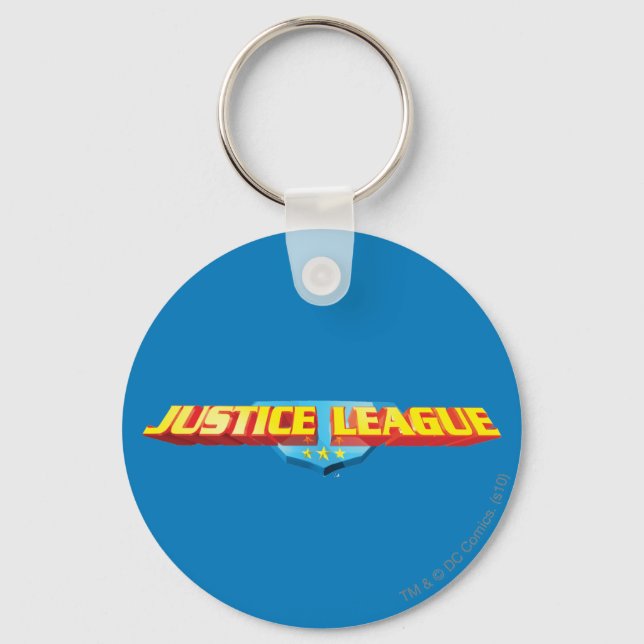 Justice League Thin Name and Shield Logo Keychain (Front)