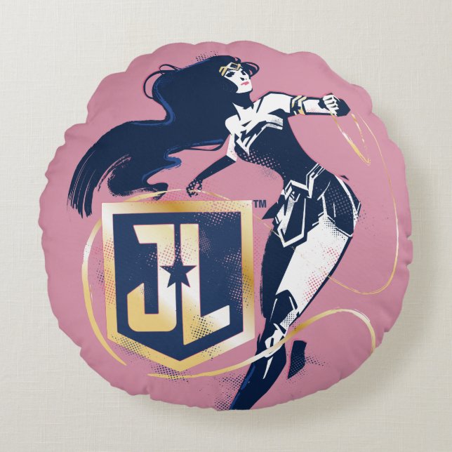 Justice League | Wonder Woman & JL Icon Pop Art Round Pillow (Front)
