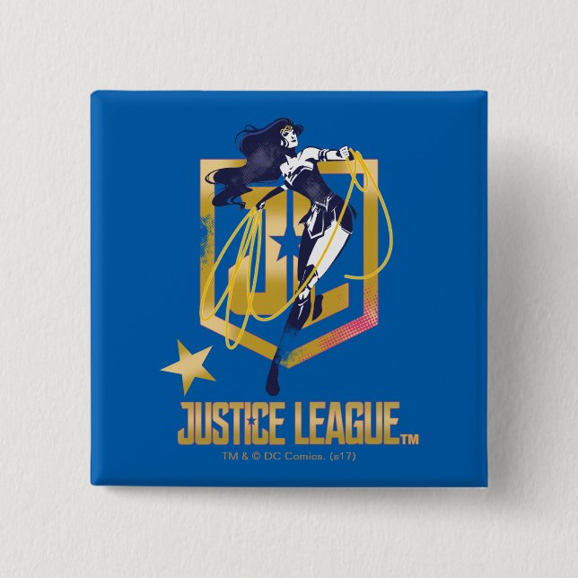Justice League | Wonder Woman JL Logo Pop Art 2 Inch Square Button (Front)