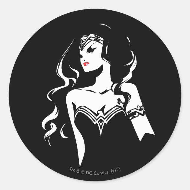 Justice League | Wonder Woman Noir Pop Art Classic Round Sticker (Front)