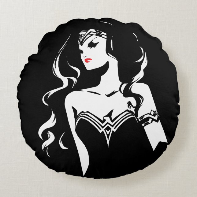 Justice League | Wonder Woman Noir Pop Art Round Pillow (Front)