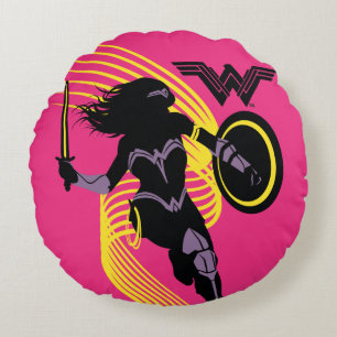 Justice League   Wonder Woman Silhouette Icon Round Pillow