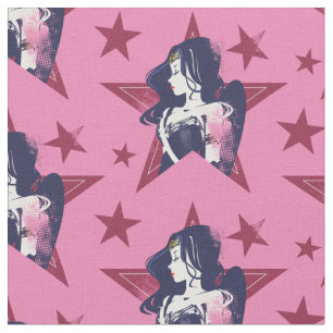 Justice League   Wonder Woman & Stars Pop Art Fabric