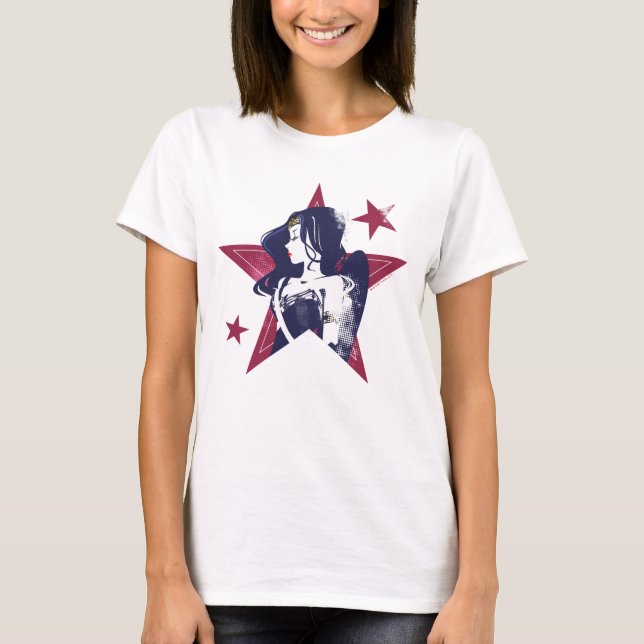 Justice League | Wonder Woman & Stars Pop Art T-Shirt (Front)