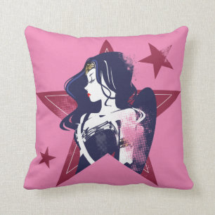 Justice League   Wonder Woman & Stars Pop Art Throw Pillow