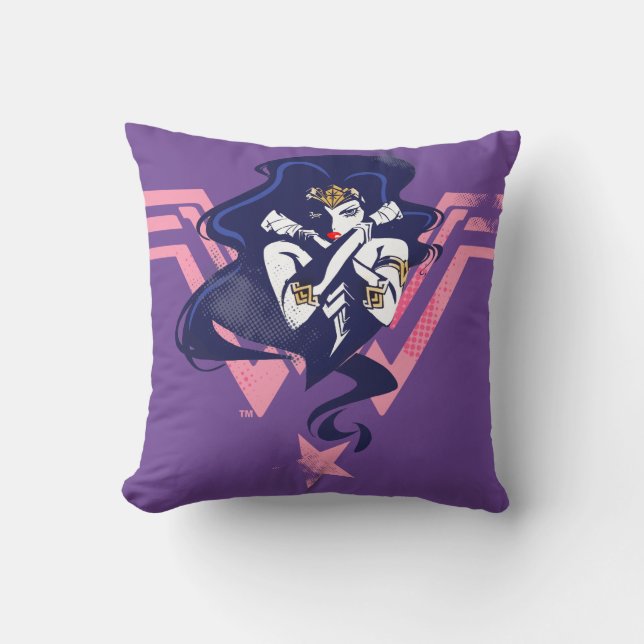 Justice League | Wonder Woman & Symbol Pop Art Throw Pillow (Front)