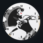Justice League | Wonder Woman With Lasso Pop Art Large Clock<br><div class="desc">Check out this stylized drawing of Justice League's Wonder Woman with her lasso. This black and white silhouette pose is offset by her iconic red lipstick and gold lasso.</div>