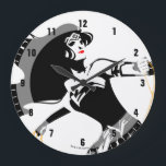 Justice League | Wonder Woman With Lasso Pop Art Large Clock<br><div class="desc">Check out this stylized drawing of Justice League's Wonder Woman with her lasso. This black and white silhouette pose is offset by her iconic red lipstick and gold lasso.</div>