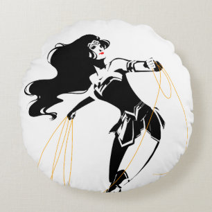 Justice League   Wonder Woman With Lasso Pop Art Round Pillow