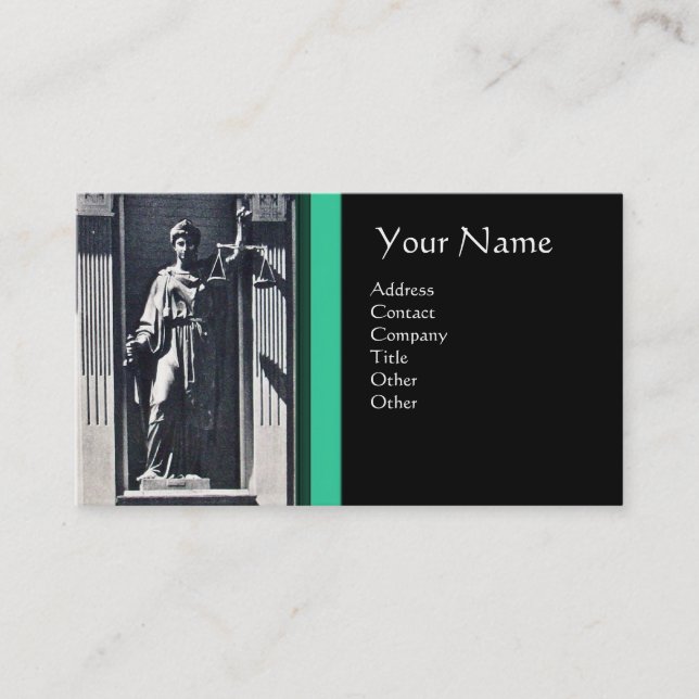 JUSTICE LEGAL OFFICE,ATTORNEY Green Jade Monogram Business Card (Front)