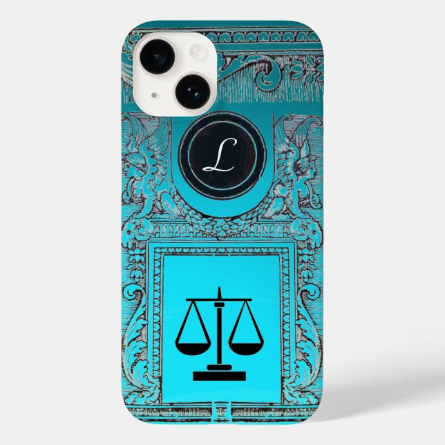 JUSTICE LEGAL OFFICE, ATTORNEY Monogram Teal Blue Case-Mate iPhone Case (Back)