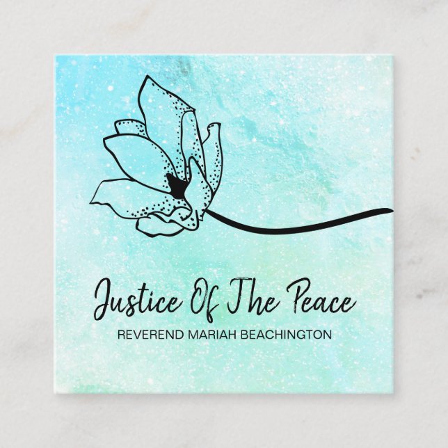 *~* JUSTICE OF THE PEACE  Moon Crater Floral Mint Square Business Card (Front)