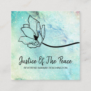 *~* JUSTICE OF THE PEACE Moon Crater Floral Teal Square Business Card