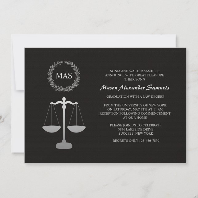 Justice Scale & Wreath Law School Graduation Inv Invitation (Front)