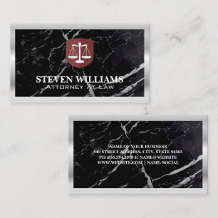 Justice Scales   Black Marble   Metal Border Business Card