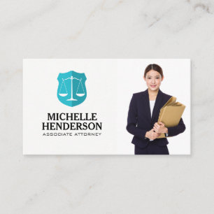 Justice Scales   Business Woman Holding Folders Card