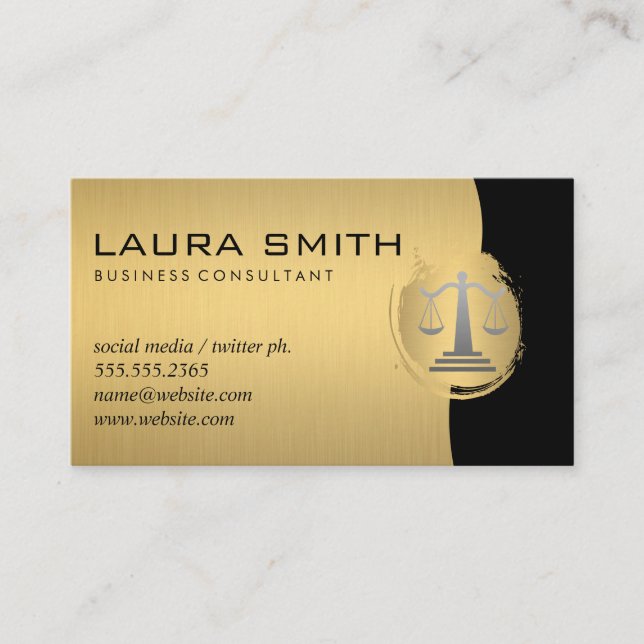 Justice Scales Gold Metallic Business Card (Front)