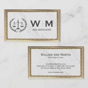 Justice Scales   Marble   Classic Gold Frame Business Card