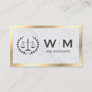 Justice Scales Monogram Marble Gold Border Business Card