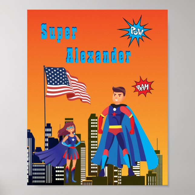 Justice Superhero USA CUSTOM Colourful Flying Poster (Front)