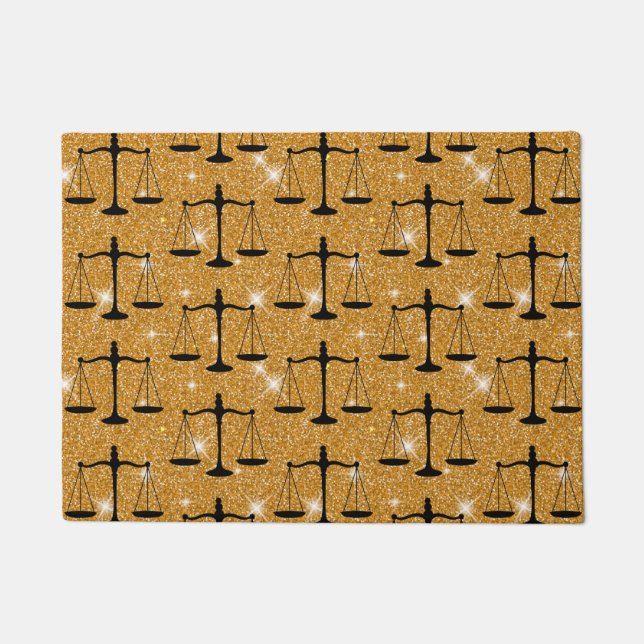 Justice Symbol Balanced Scales Golden Glitter Doormat (Front)