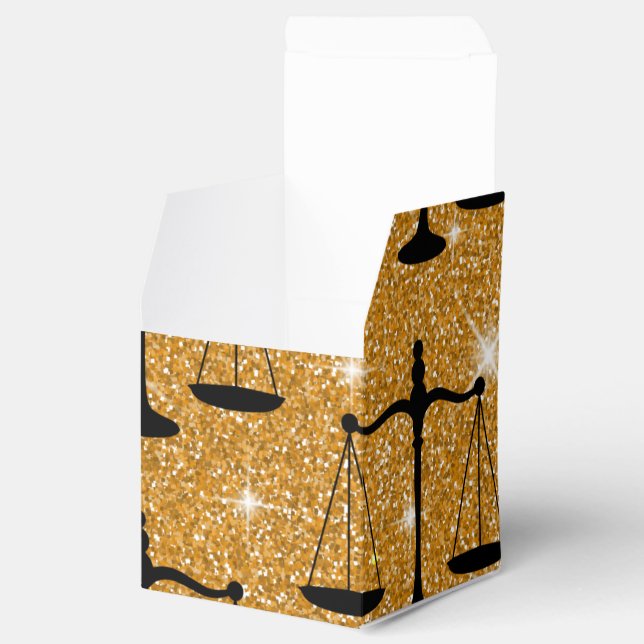 Justice Symbol Balanced Scales Golden Glitter Favor Box (Opened)