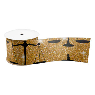 Justice Symbol Balanced Scales Golden Glitter Satin Ribbon