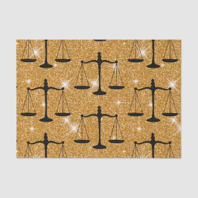 Justice Symbol Balanced Scales Golden Glitter Tissue Paper (Front)