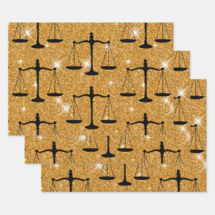 Justice Symbol Balanced Scales Golden Glitter Wrapping Paper Sheet