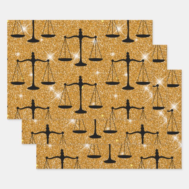Justice Symbol Balanced Scales Golden Glitter Wrapping Paper Sheet (Set)