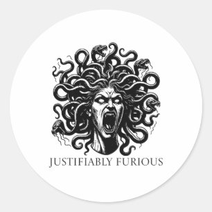Justifiably Furious Medusa Greek Mythology Feminis Classic Round Sticker