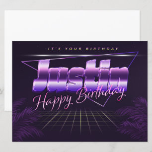 Justin Name Prénom lila retro Carte Anniversaire