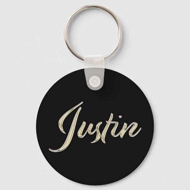 Justin Name whitegold Button Schlüsselanhänger Keychain (Front)