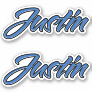 Justin Nom Bleu Autocollant Autocollant