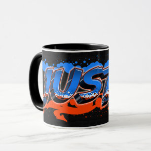Justin Prénom Graffiti blue Tasse orange