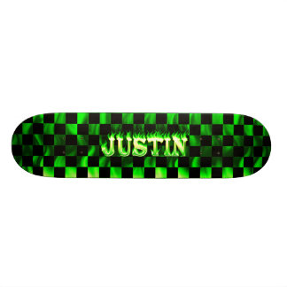 Justin skateboard green fire and flames design