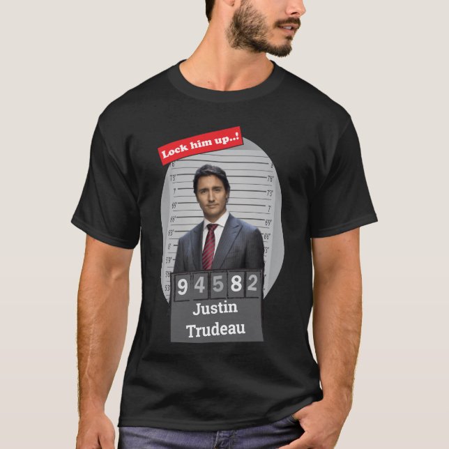 Justin Trudeau 🤣 drôle Mugshot Novelty T-Shirt (Devant)